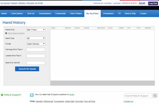 Sky Poker Hand History Menu