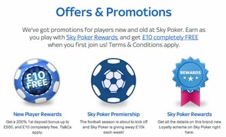 Sky Poker current promotions offers