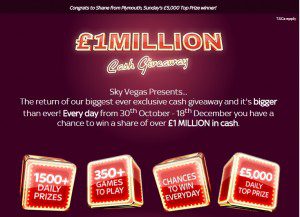 Sky Vegas £1m Cash Promotion