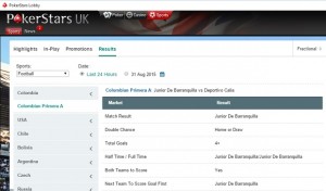 Pokerstars Sports Results Section