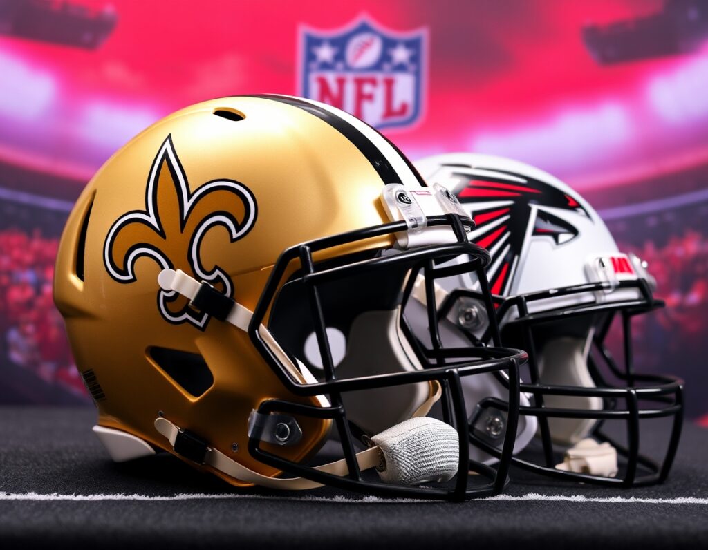 Ian John A New Orleans Saints helmet and an Atlanta Falcons 7aa36f38 d205 493a b270 5610e144da0d