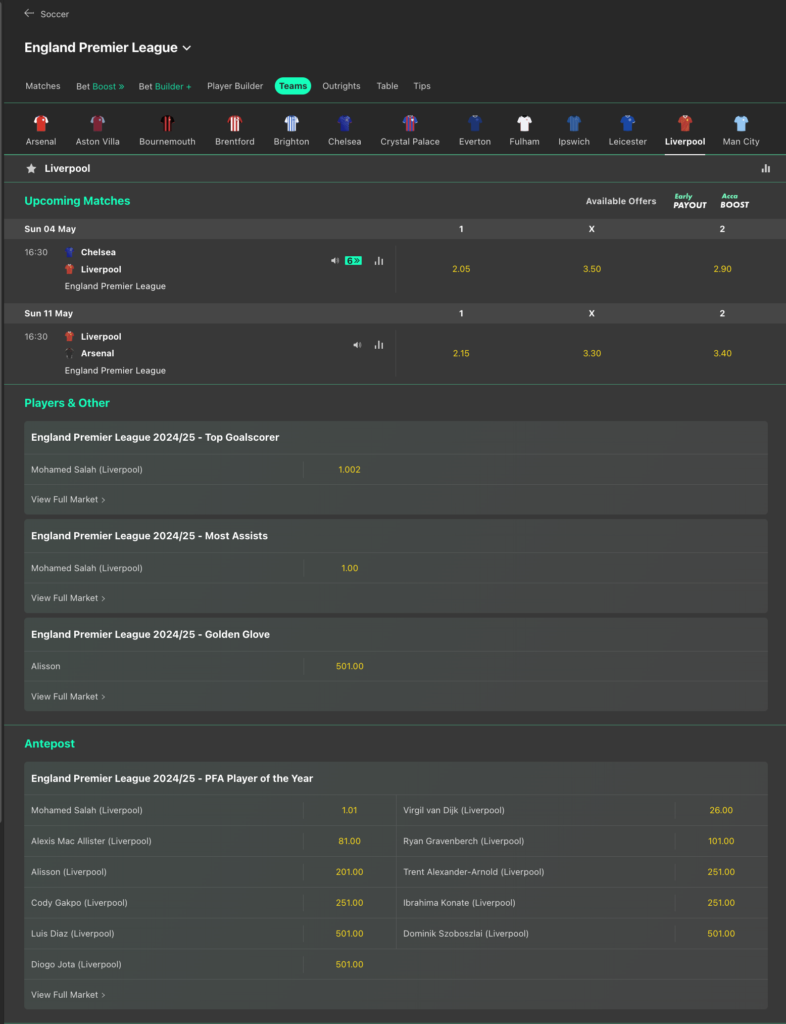 Liverpool FC Bets