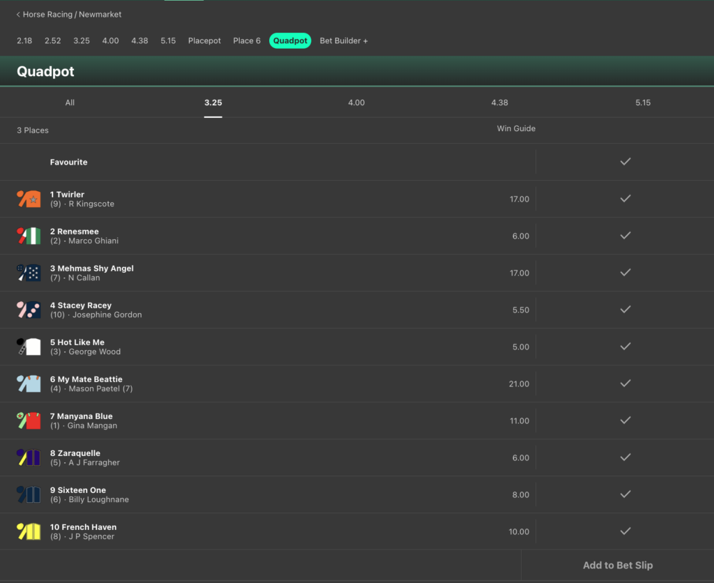 Tote Betting Quadpot
