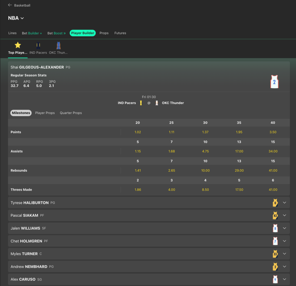 Basketball Player Bets - Player Builder 2