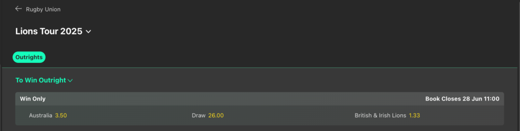 British & Irish Lions 2025 - Tour Betting Odds