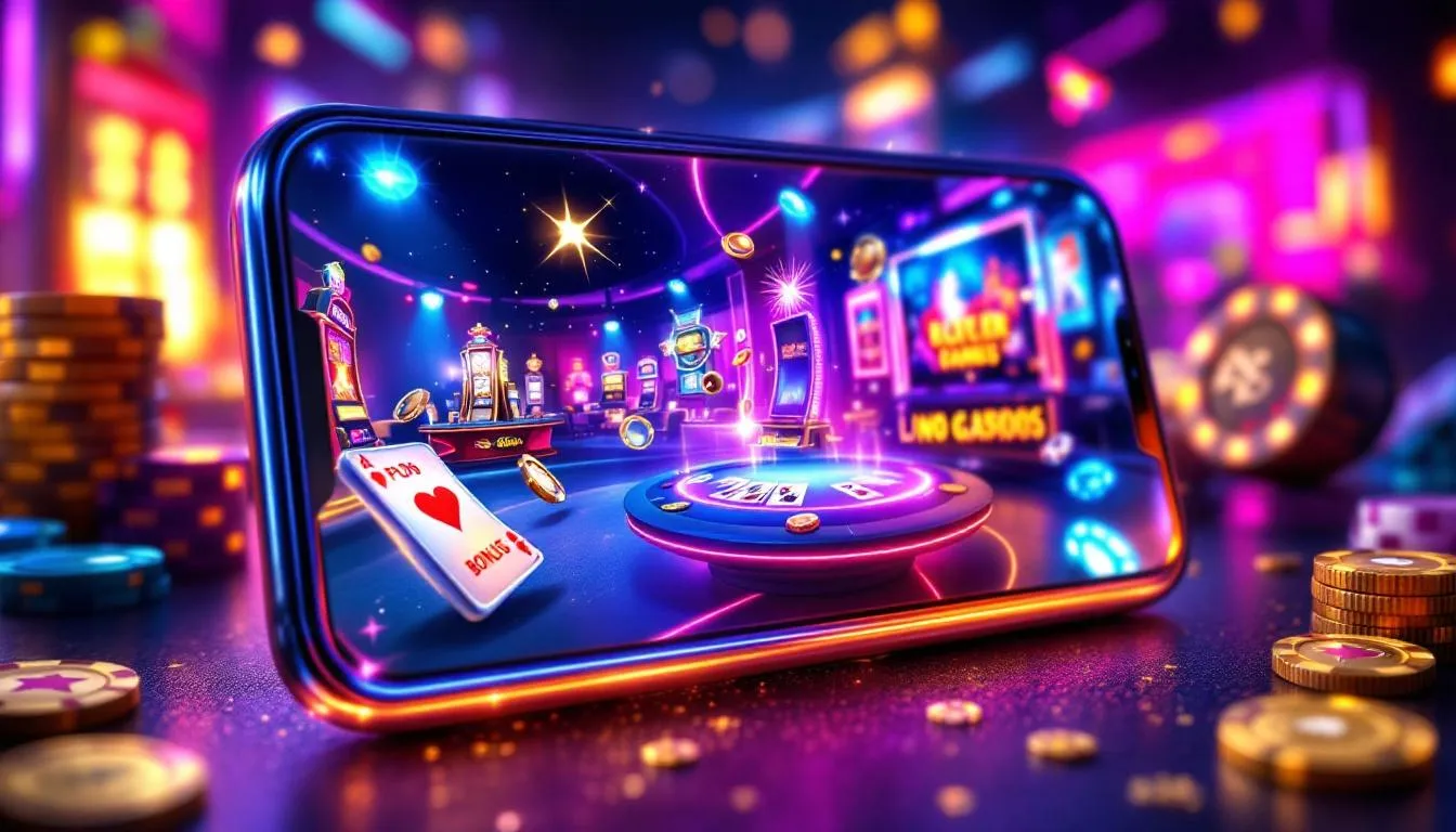 A representation of mobile casinos offering no deposit bonuses, emphasizing convenience and accessibility.
