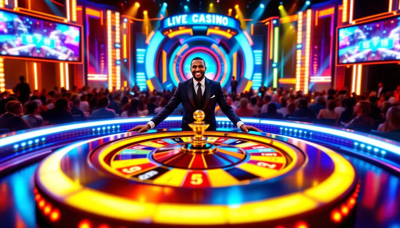 A live casino table with a dealer engaging with players.