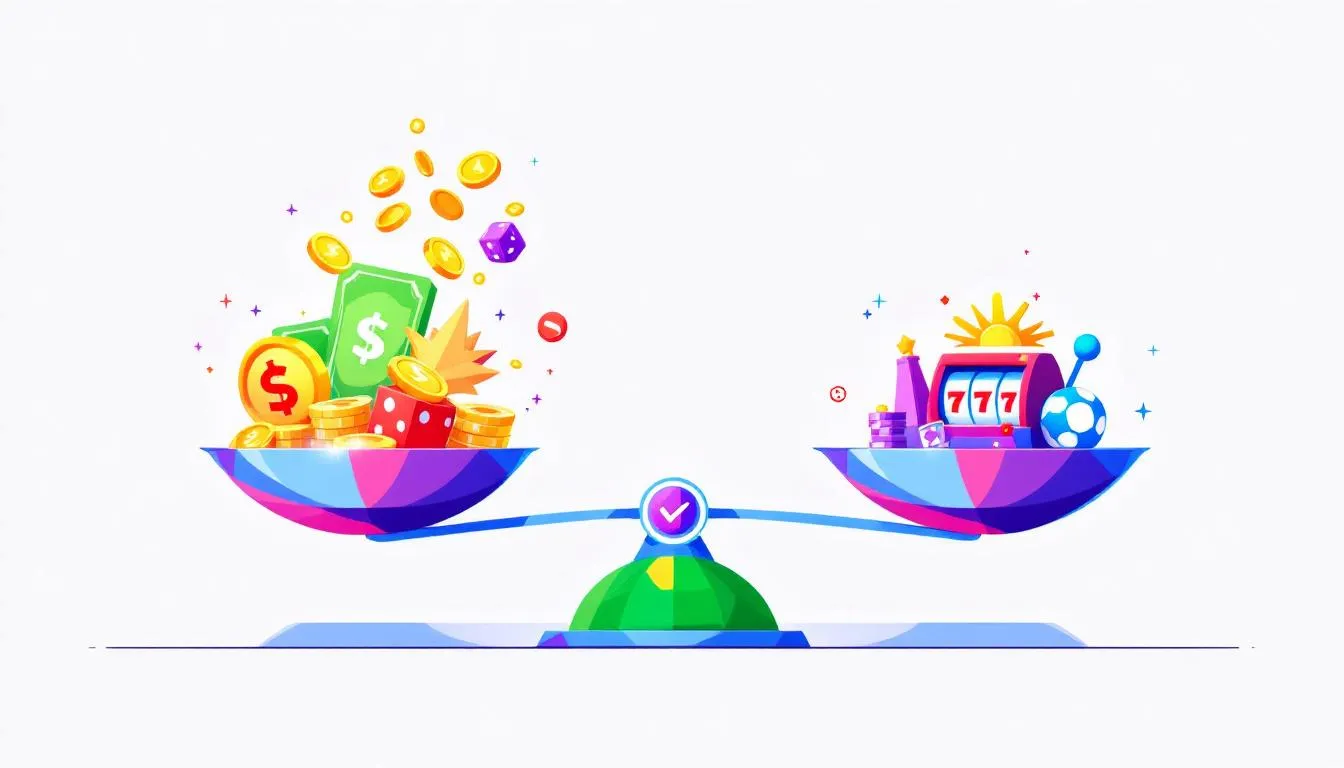 A balanced scale representing the pros and cons of free spins no wagering.