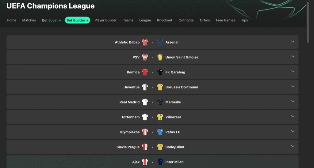 bet365 UCL Bet Builder