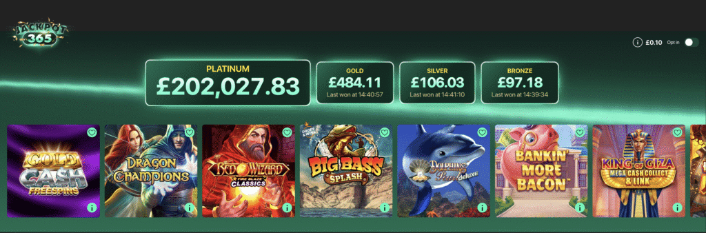 Online jackpot games and prize amounts displayed