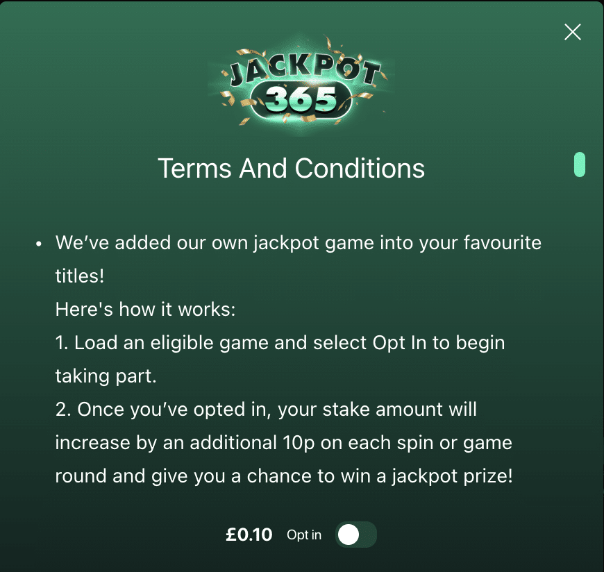 Jackpot 365 game terms and opt-in instructions