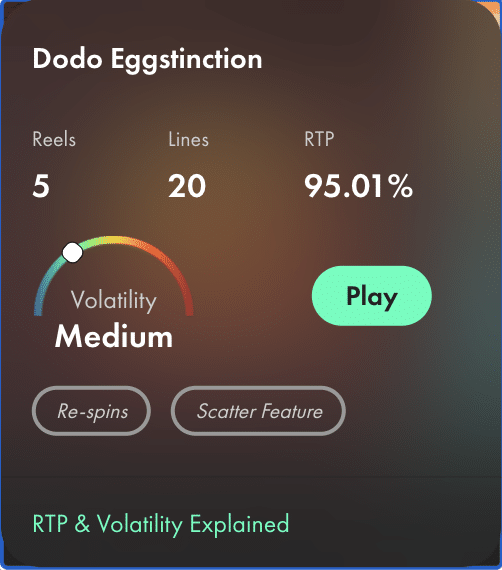 Dodo Eggstinction slot game details and play button
