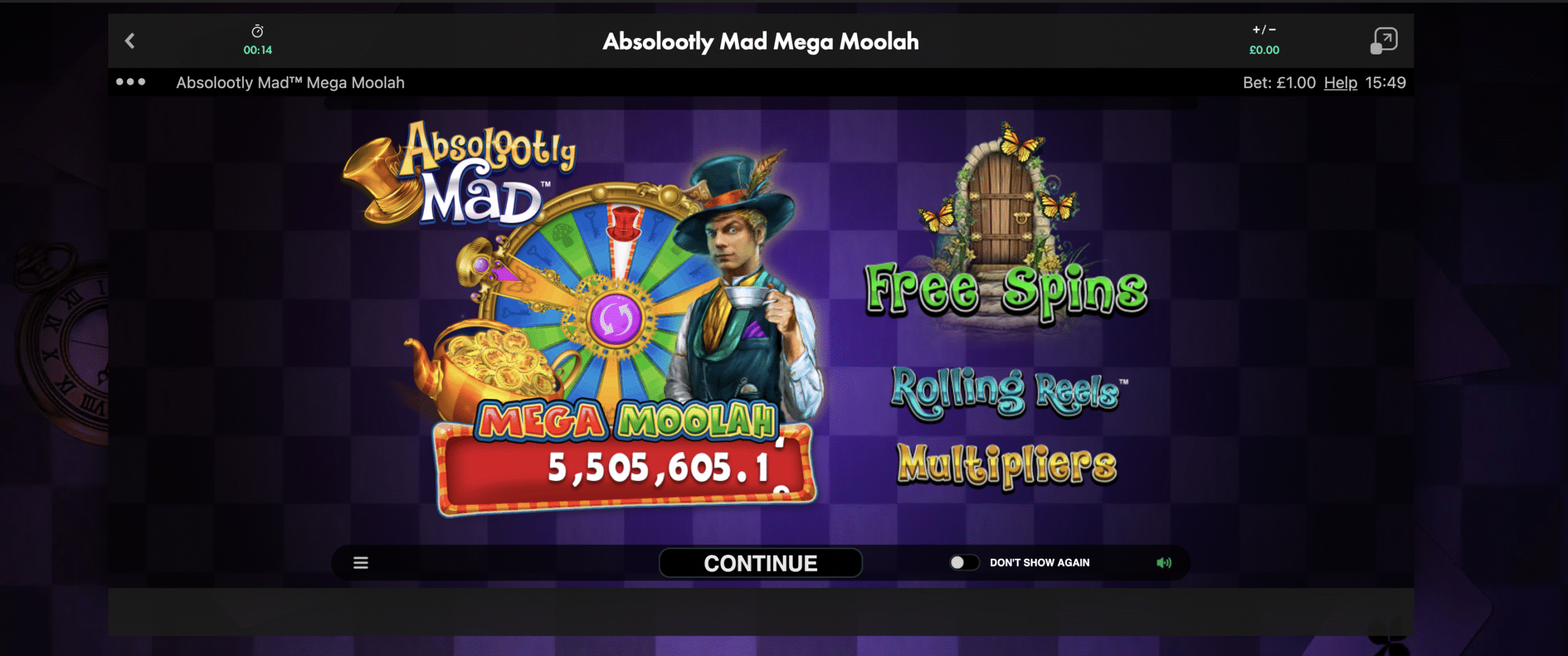 Absolootly Mad Mega Moolah slot game screen