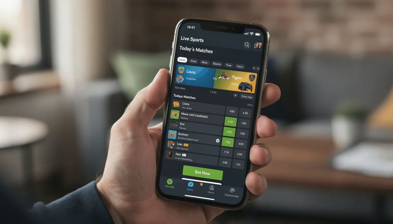 A person is holding a smartphone that displays a vibrant sports betting app interface, showcasing various betting options and features like bet slip, qualifying bets, and available promotions such as the bet365 bonus code. The screen highlights sports betting opportunities, inviting users to engage with the app for potential winnings and bonuses.