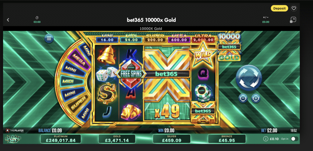 bet365 10000x Gold slot game interface