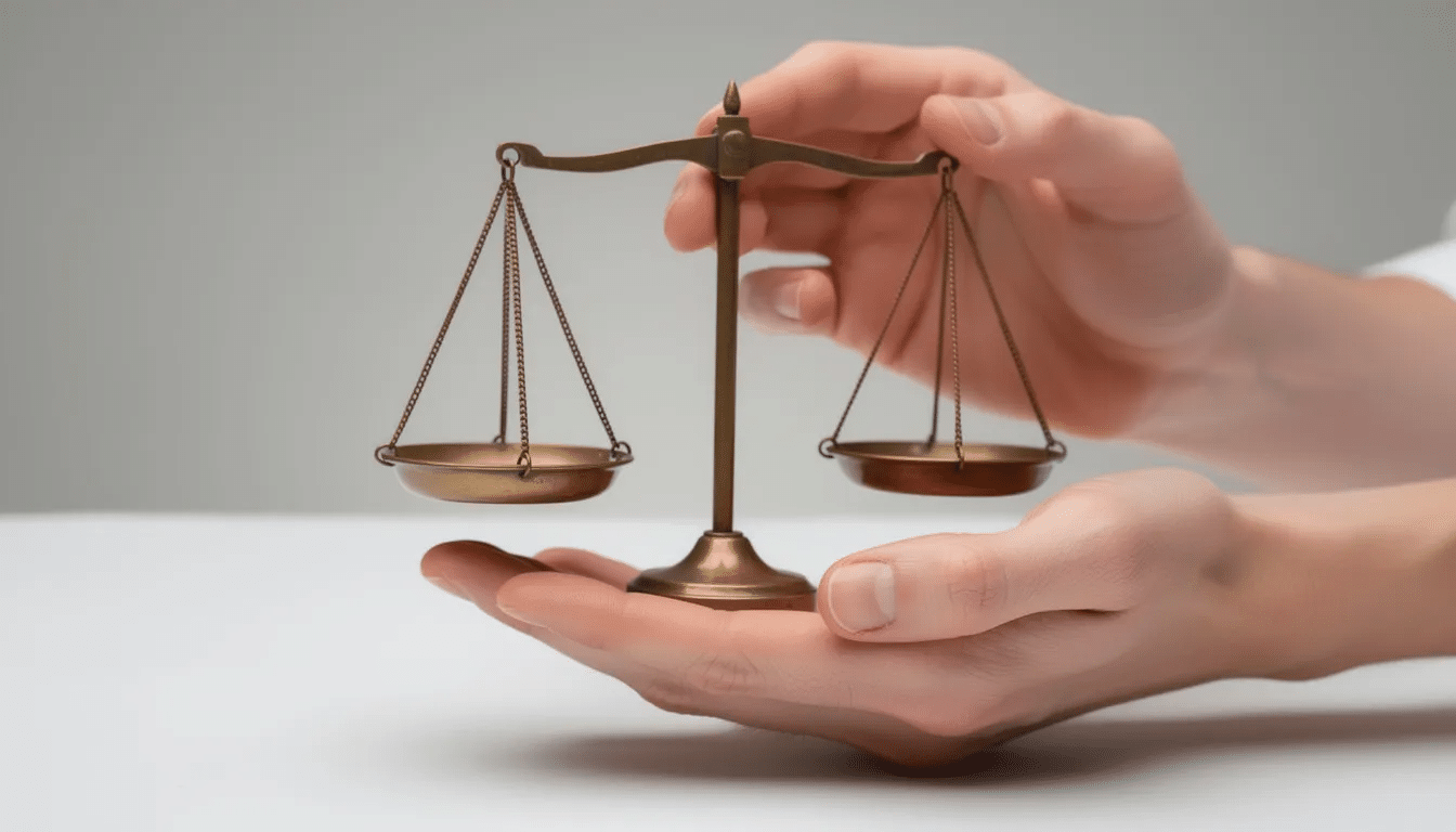 The image depicts hands carefully holding a balanced scale, symbolizing responsible decision-making in various aspects of life, including sports betting and financial choices. This representation emphasizes the importance of weighing options thoughtfully, akin to utilizing a bet365 bonus code for informed betting strategies.