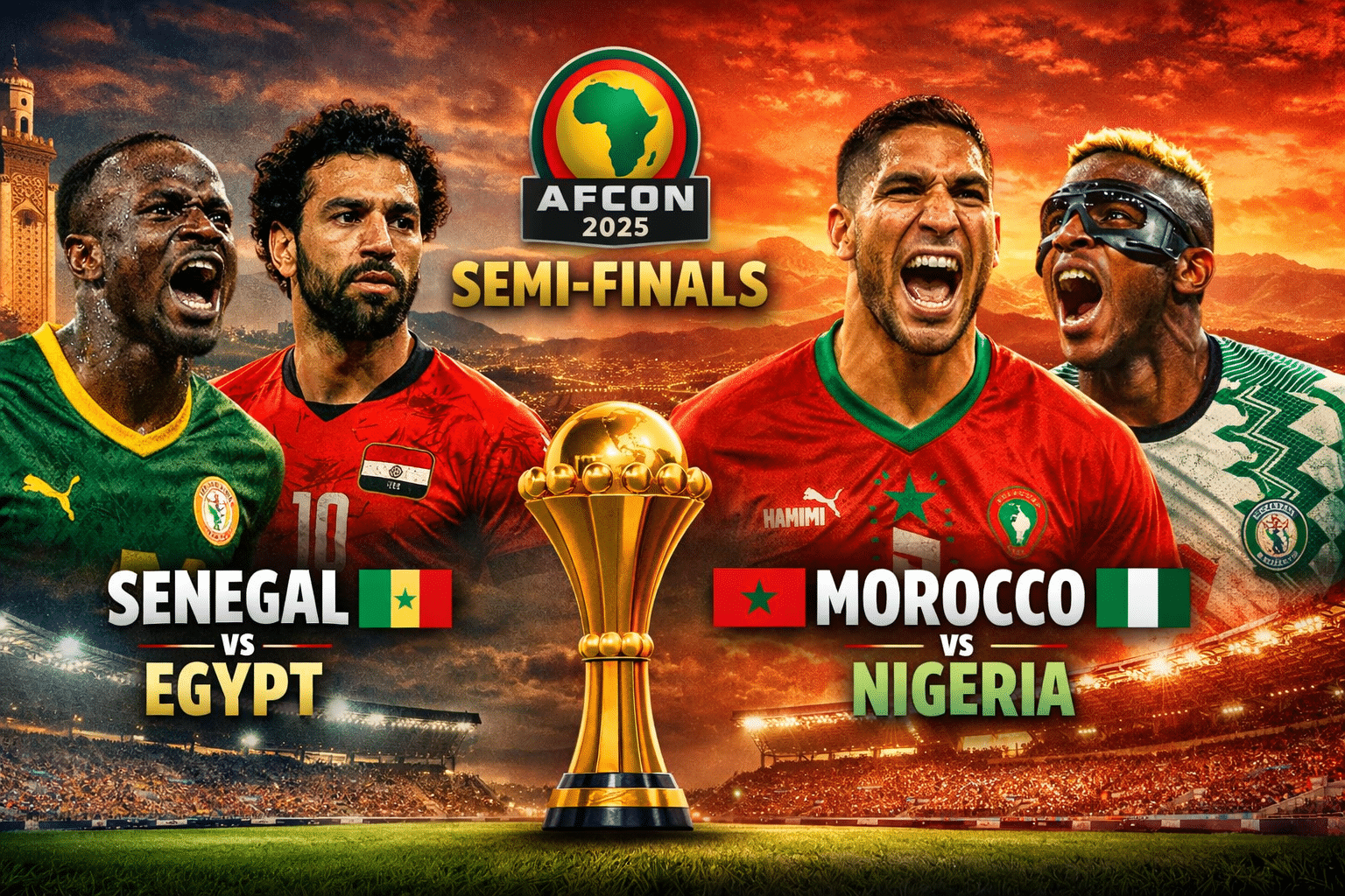AFCON 2025 semi-finals: Senegal vs Egypt, Morocco vs Nigeria
