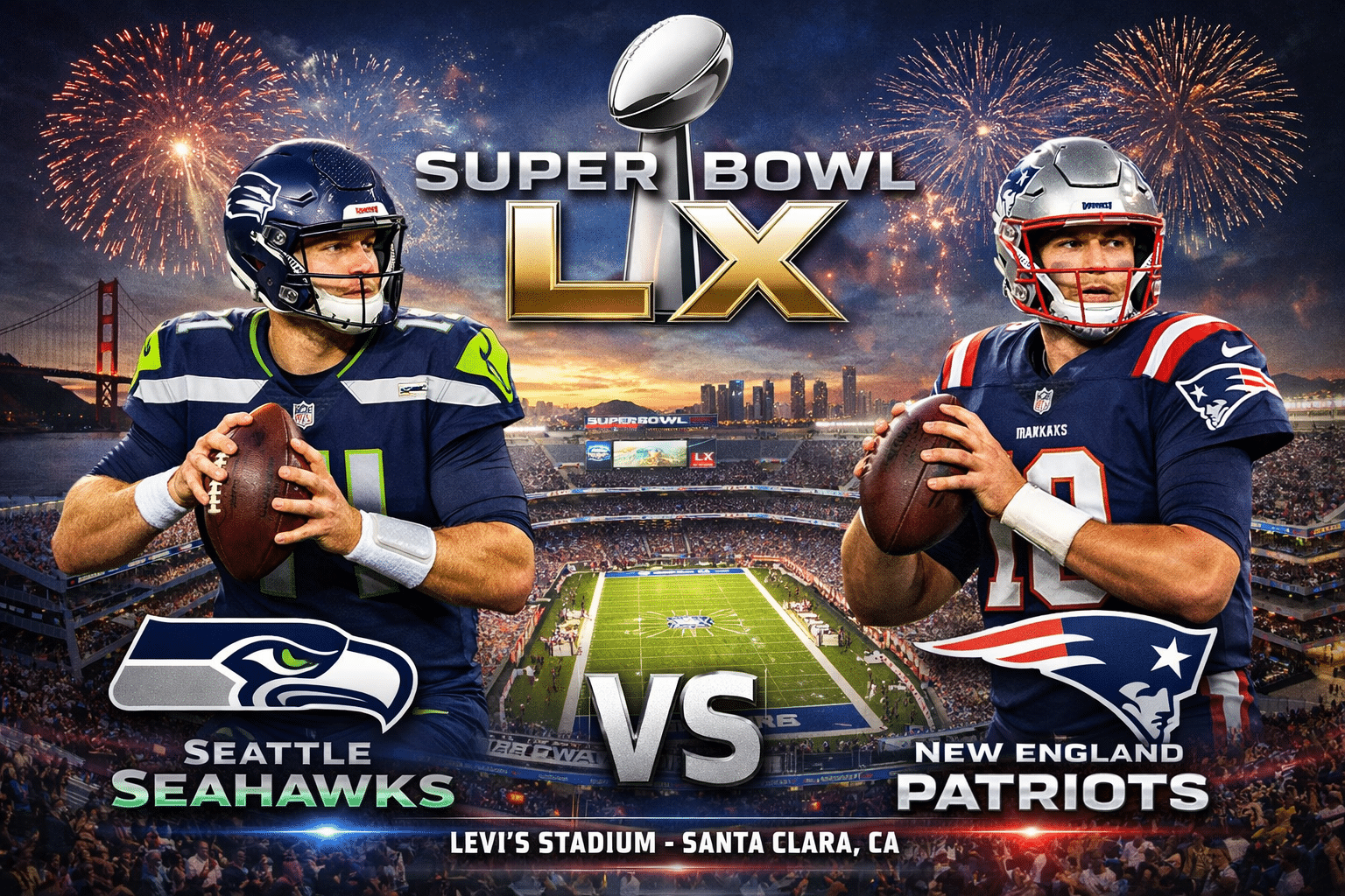 Super Bowl LX Seahawks vs Patriots at Levi's Stadium
