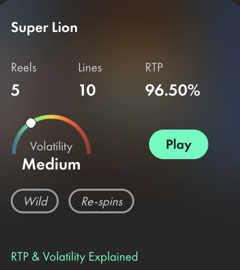 Super Lion slot game details and play options