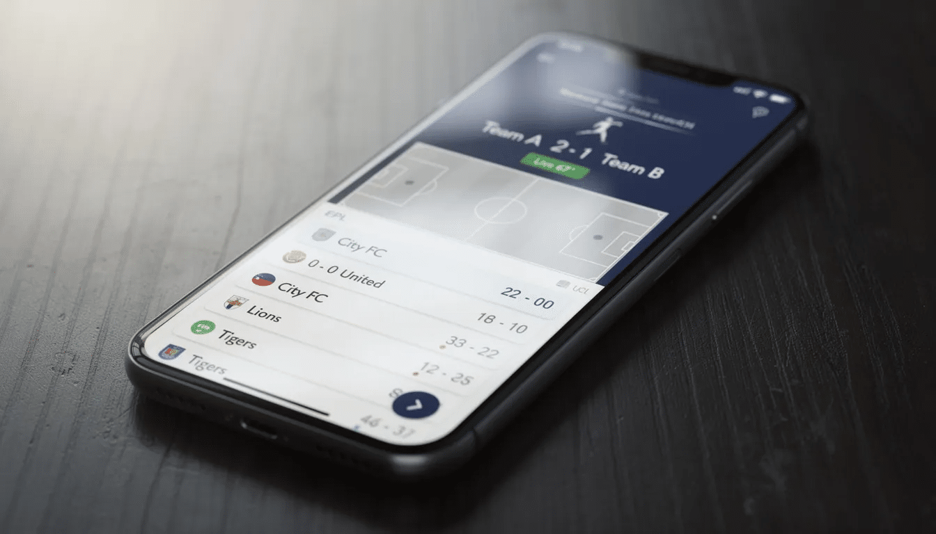 The image shows a smartphone with a sports app interface displaying live scores, perfect for bettors looking to keep track of their favorite matches. The app may include options for placing qualifying bets and managing bet credits, enhancing the sports betting experience for users.