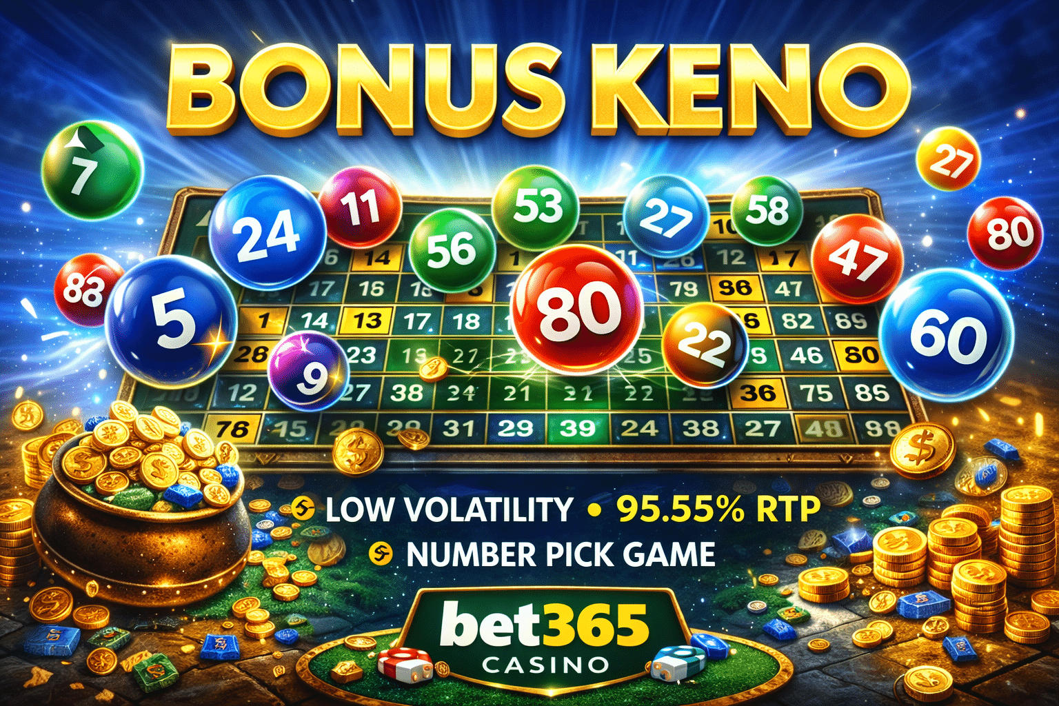 Bonus Keno game advertisement with colorful numbers