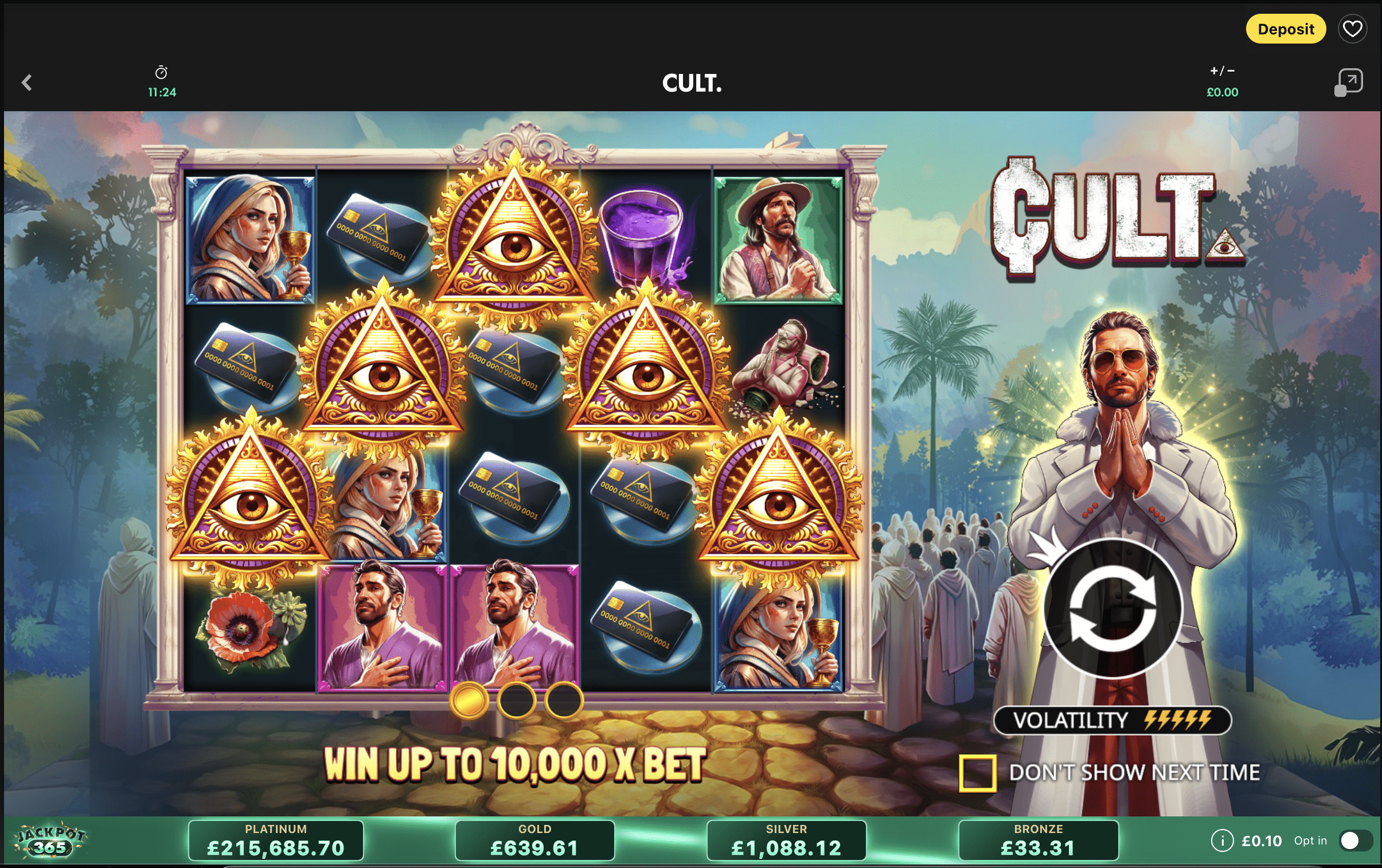 Cult-themed online slot game interface